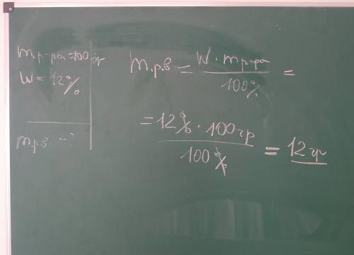 2.Рассчитайте массу растворенного вещества, растворенного в 100 г 12% раствора. (Запишите ответ с то