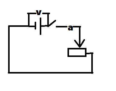 Нарисуйте схему цепи из гальванического элемента лампочки ключа амперметра реостата покажите направл