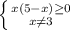 \left \{ {{x(5-x)\geq 0} \atop {x\neq 3}} \right.