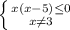 \left \{ {{x(x-5)\leq 0} \atop {x\neq 3}} \right.