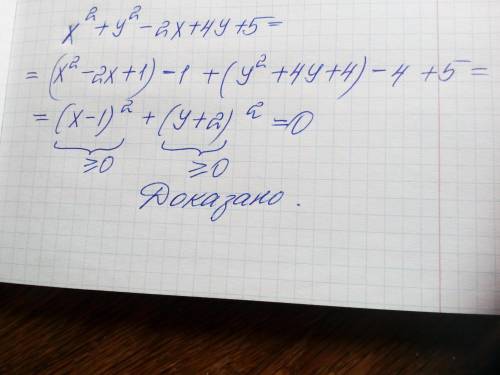 Доказать что выражение принимает только неотрецательные значения x²+y²-2x+4y+5