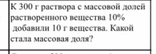 к 300г раствора с массовой долей растворённого вещества 10% добавили 10г вещества. Какой стала массо