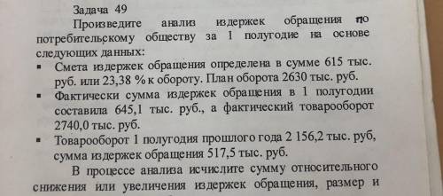 Задача 49 Произведите анализ издержек обращения потребительскому обществу за 1 полугодие следующих д