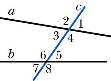 1. а) Как называются углы на рисунке: 1) угол 5 и угол 6, 2) угол 3 и угол 5, 3) угол 1 и угол 7, 4)