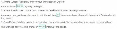 Type in two or three words into the gap to make a reported imperative.  1. Amara Suresh: “Don’t rely