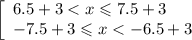 \left[\begin{array}{l}6.5+3< x\leqslant 7.5+3 \\ -7.5+3\leqslant x< -6.5+3 \end{array}\right.