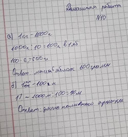 10 Реши задачи. часть килограмма. Какова масса 6 таких 1 10 а) Масса яблока яблок в граммах? 6) Длин