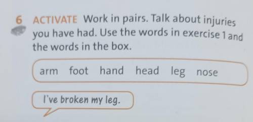 6 ACTIVATE Work in pairs. Talk about injuries you have had. Use the words in exercise 1 and the word