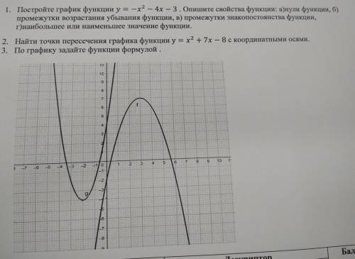 = . Постройте график функции y = -х? — 4х – 3. Опишите свойства функции: а)нули функции, б) промежут