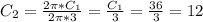 C_2=\frac{2\pi *C_1}{2\pi *3}=\frac{C_1}{3}=\frac{36}{3}=12