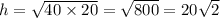 h = \sqrt{40 \times 20} = \sqrt{800} = 20 \sqrt{2}