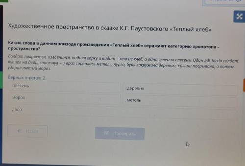 Художественное пространство в сказке К.Г. Паустовского «Теплый хлеб» Какие слова в данном эпизоде пр