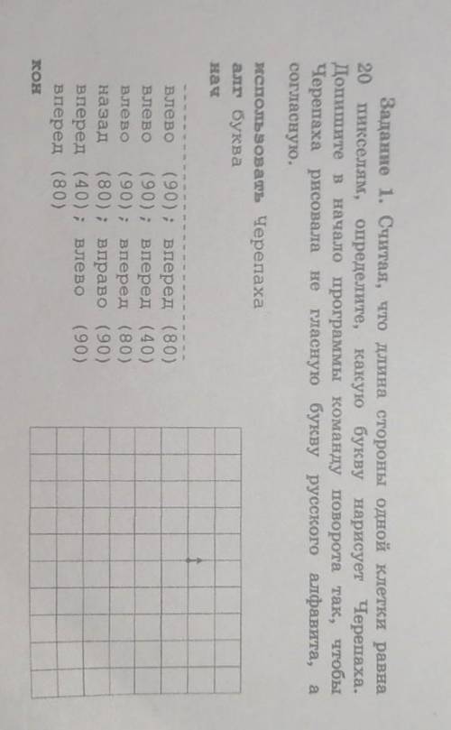 Задание 1. Считая, что длина стороны одной клетки равна 20 пикселям, определите, какую букву нарисуе