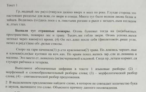 выполните обозначенные цифрами в тексте 1 языковые разборы 2 морфемный и словообразовательный разбор