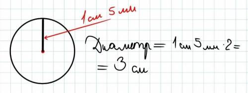 ответ,который есть не понятен решить ! Начерти окружность радиусом 1 см 5 мм и найди его диаметр?