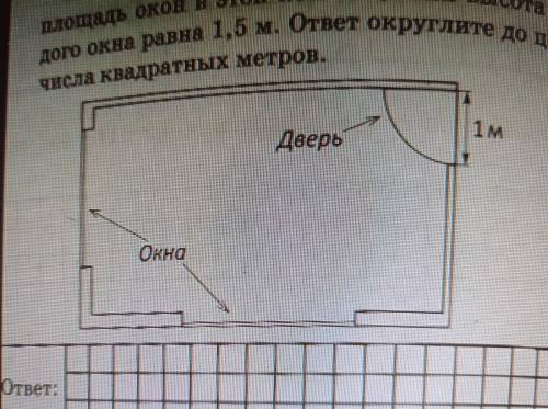 На рисунке изображен план комнаты. Ширина двери равна 1м. Найдите,чему примерно равна площадь окон в