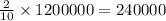 \frac{2}{10} \times 1200000 = 240000