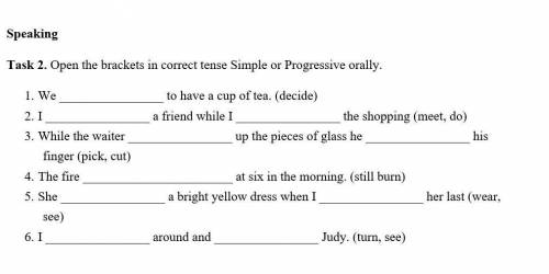 Open the brackets in correct tense Simple or Progressive orally. 1. We  to have a cup of tea. (decid