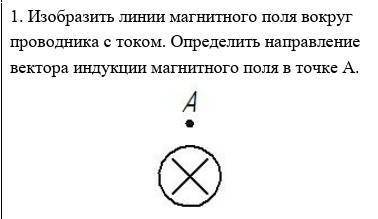 1. Изобразить линии магнитного поля вокруг проводника с током. Определить направление вектора индукц