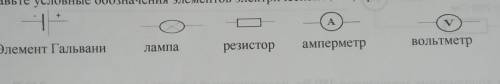 1. Составьте условные обозначения элементов электрической цепи, приведенные ниже: