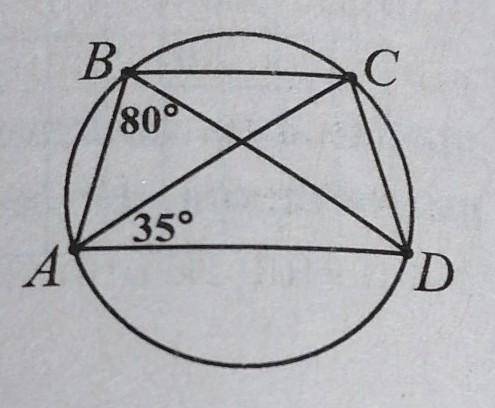 . Трапеция ABCD вписана в окружность. Най- дите угол при вершине А этой трапеции, если угол ABD = 80