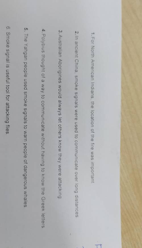 READING Read the text and write T for True, F for False or NM for Not Mentioned. The smoke signal is