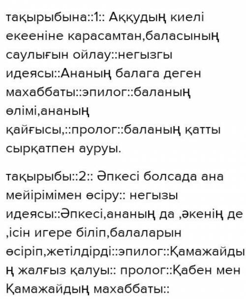 Екі шығарманың тақырыбын, негізгі идеясын, эпилог, прологтарын анықтаңыз Шығарма Тақырыбы Негізгі ид