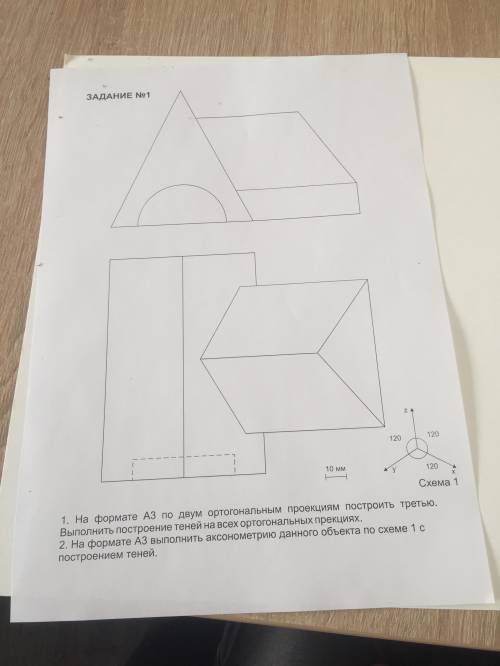 1.На формате а3 по двум ортогональным проекциям построить третью 2. Выполнить аксонометрию данного о
