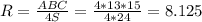 R=\frac{ABC}{4S} =\frac{4*13*15}{4*24} =8.125