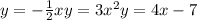 y = - \frac{1}{2} x y = {3}x^{2} y = 4x - 7