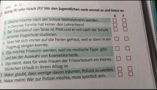 richtig oder falsch. hör den Jugendlichen noch einmal zu und kreuz an(это нужно слушать так что книг