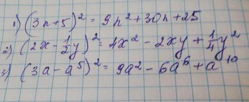 (3n+5)^2 (2x-1/2y)^2 (3a-a^5)^2