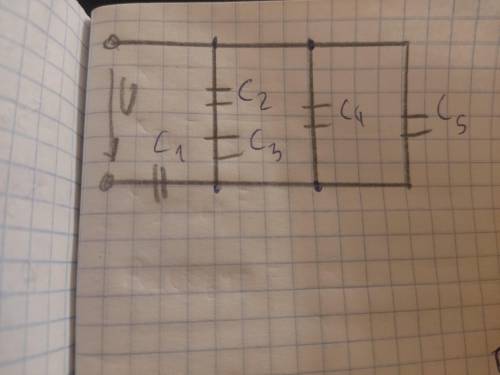 Дано Uобщ=220в С1=14*10^-6 С2=14*10^-6  С3=6*10^-6 С4=6*10^-6 С5=30*10^-6 Найдите Собщ-? q1q2q3q4q5-