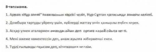 ЖАЗЫЛЫМ 8-тапсырма. Сызбаны пайдалана отырып, сөйлем құрап жаз. көргісі келіп, үйрену үшін, амандаса