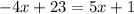 - 4x + 23 = 5x + 1