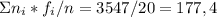 \Sigma n_i*f_i / n = 3547/20=177,4