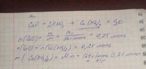 Яка кількість солі утвориться якщо 14 грам кальцій оксиду обробити розчином нітратної кислоти ❗