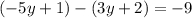 \left(-5y+1\right)-\left(3y+2\right)=-9