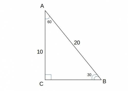 Знайти катети прямокутного трикутника АВС (<С 90⁰) , якщо гипотенуза = 20 см , а <А =60⁰