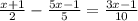 \frac{x+1}{2} -\frac{5x-1}{5} = \frac{3x-1}{10}