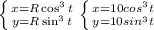 \left \{ { x=R\cos ^{3}t}} \atop {y=R\sin ^{3}t}} \right. \left \{ {{x =10cos^3t} \atop {y=10sin^3t}} \right.