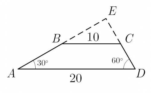 3. Основи ВС і AD трапеції ABCD дорівнюють вiдповiдно 10 см i 20 см. Відомо, що BAD=30º, CDA =60°. З