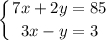 \displaystyle\\\left \{ {{7x+2y=85} \atop {3x-y=3}} \right. \\