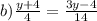 b) \frac{y + 4}{4} = \frac{3y - 4}{14}