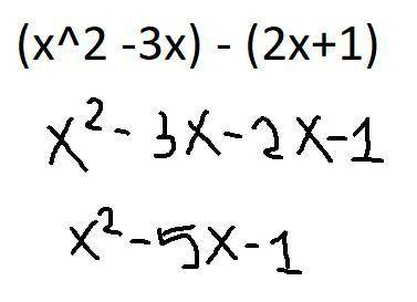 Упростите выражение: (х^2 -3х) - (2х+1). с решением