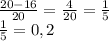 \frac{20-16}{20} = \frac{4}{20} = \frac{1}{5}\\\frac{1}{5} = 0,2