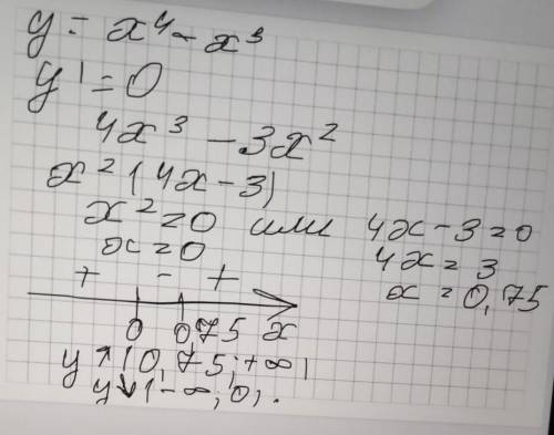 Знайдіть проміжки зростання і спадання функції у=х^4-х^3