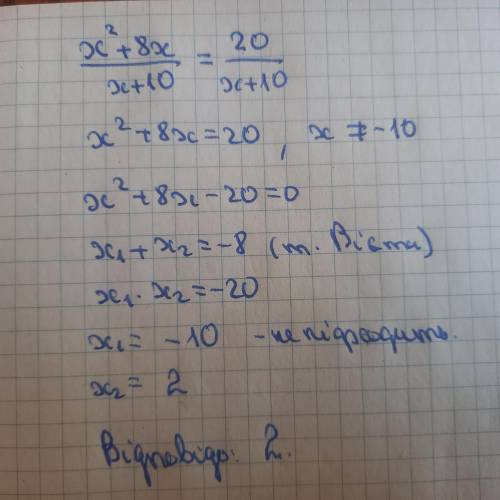 Які з чисел є коренями рівняння: х2+8х/х+10=20/х+10