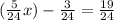 ( \frac{5}{24} + x) - \frac{3}{24} = \frac{19}{24} 