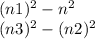 (n + 1) {}^{2} - n {}^{2} \\ (n + 3) {}^{2} - (n + 2) {}^{2} 